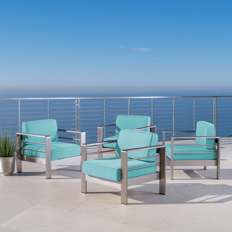 Cape Aluminum Club Chairs with Optional Sunbrella Cushions (Set of 4) by Christopher Knight Home