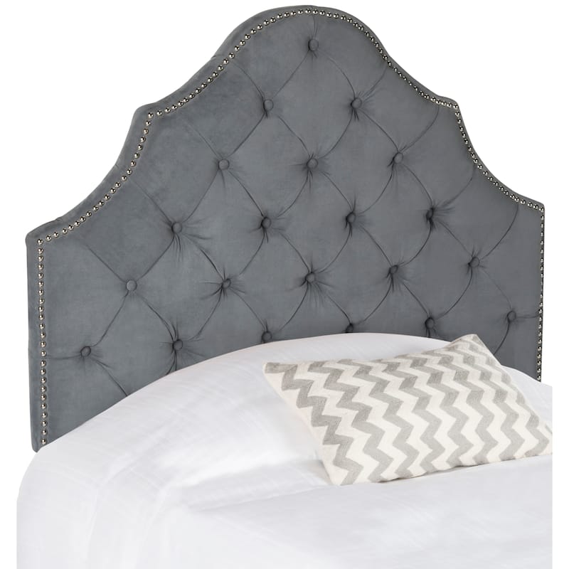 SAFAVIEH Trish Grey Upholstered Tufted Headboard - Silver Nailhead (Twin)