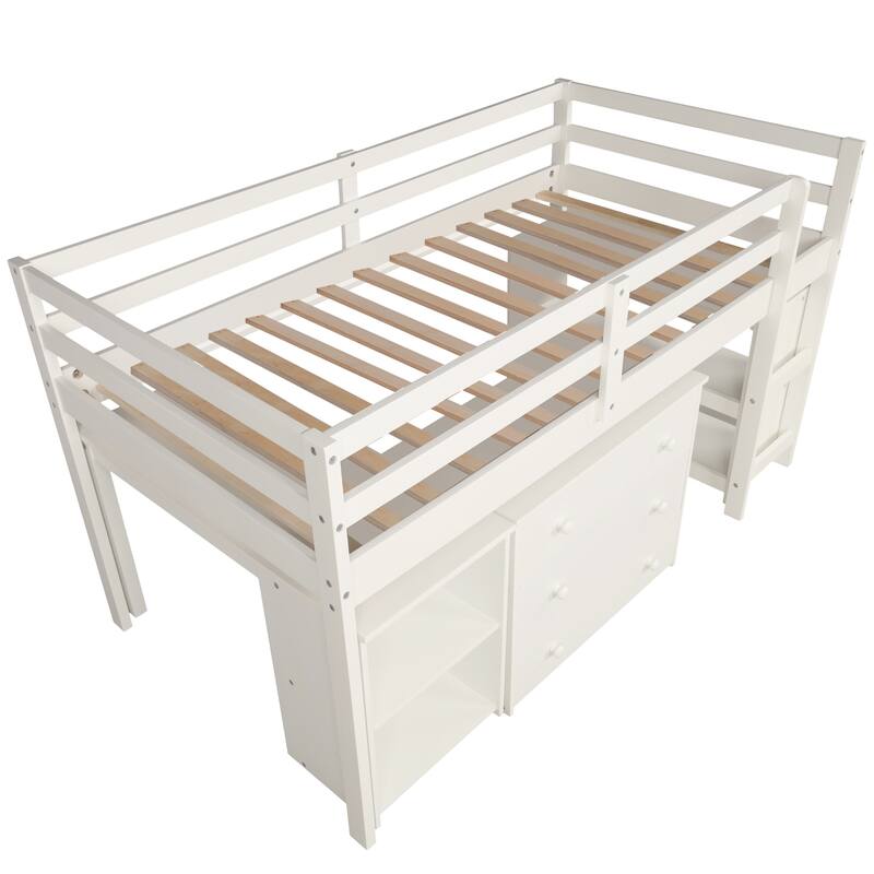 Twin Pine Multifunctional Loft Bed with Movable Desk
