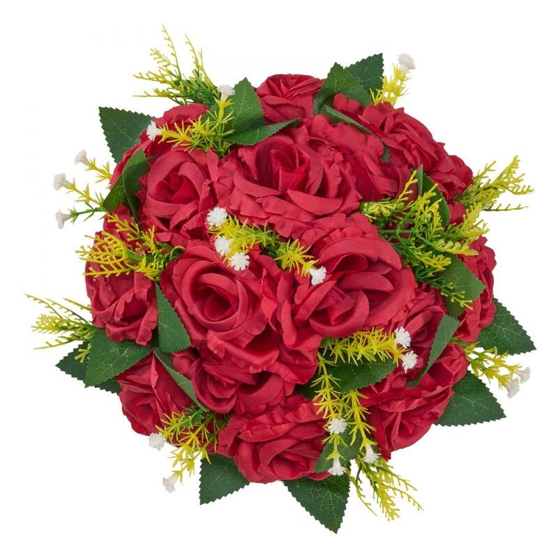 Red Silk Rose Flower Balls Set of 10 with Stable Base for Decor - 9.45 x 9.45 x 4.27 inch