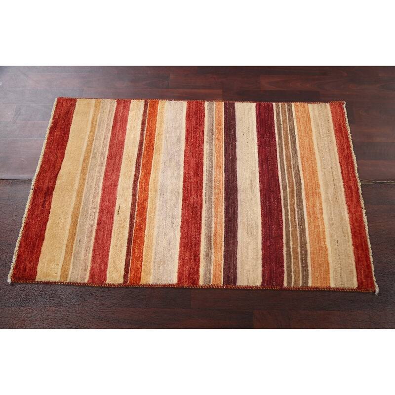Wool Contemporary Striped Gabbeh Kashkoli Area Rug Hand-knotted Carpet - 2'6" x 4'0"