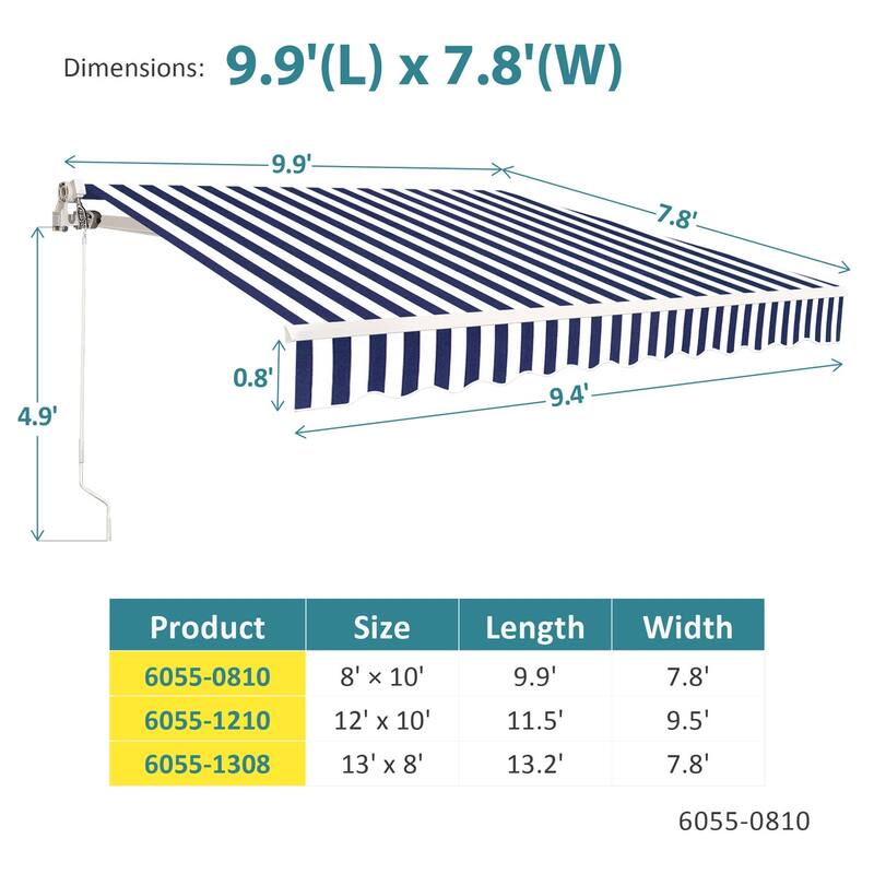 MCombo10x8Feet Manual Retractable Patio Door Window Awning Sunshade Shelter Outdoor Canopy