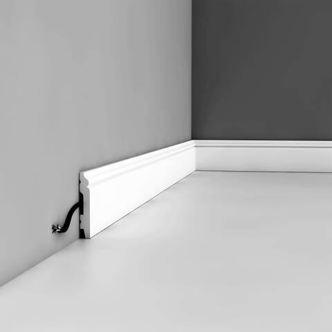 Orac Decor High Impact Polystyrene Baseboard Moulding, Primed White. Length: 78", Height: 2-3/4"