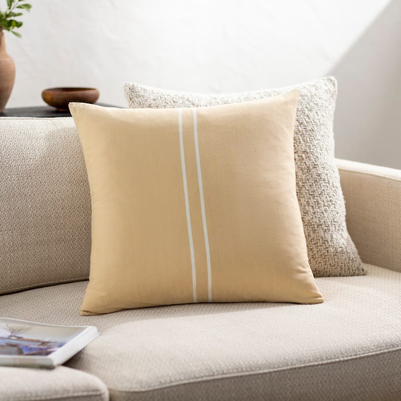 Artistic Weavers Ranchi Rustic Stripe Accent Pillow - 20"L x 20"W - Feather Down - Beige