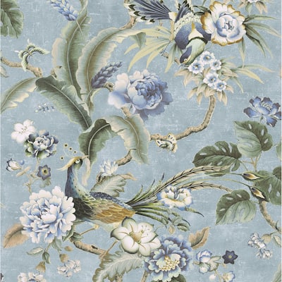 Surface Style Passerine Pavilion Blue Geyser Peel and Stick Wallpaper - 20.5 in. W x 18 ft. L