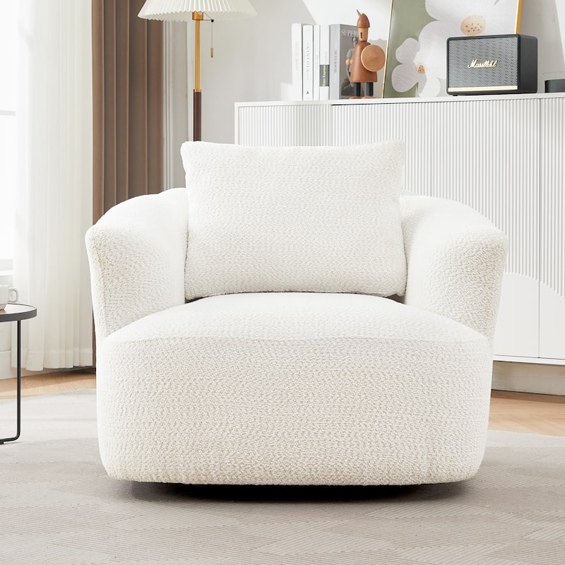 Upholstered Swivel Sofa Chair, Barrel Accent Chair for Office with Throw Pillow, Living Room Sofa Chair with Swivel Base