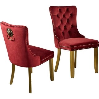 Set of 2 Velvet Dining Chairs with Bronze Nailhead Trim and Golden Wood ...