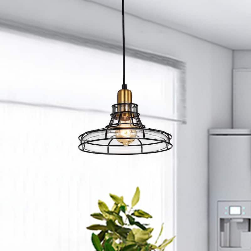 Black and Antique Gold 1-Light Pendant with Clear Glass Shade