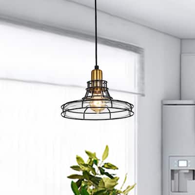 Black and Antique Gold 1-Light Pendant with Clear Glass Shade