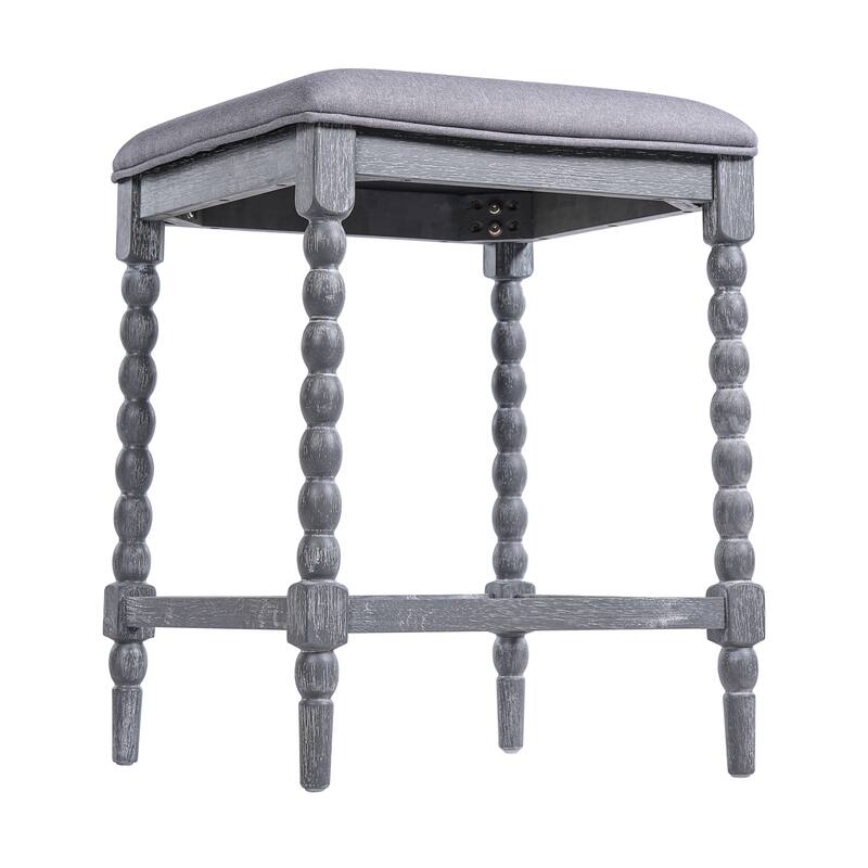 Roomfitters Solid Acacia Wood Counter Stools with Upholstered Seat, Open Back, Gray Set of 2