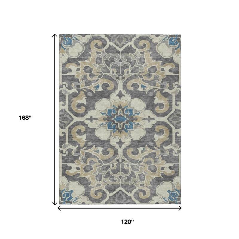 HomeRoots Damask Traditional Rectangle Outdoor Rug