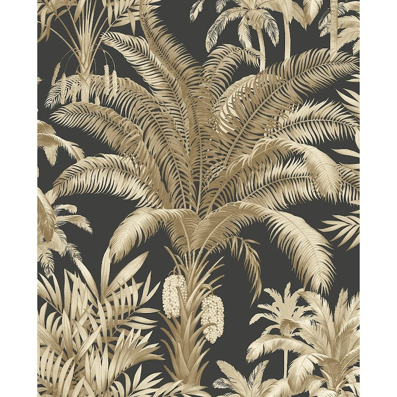 Seabrook Designs Tropical Palm Beach Prepasted Wallpaper - 20.5 in. W x 33 ft. L - 20.5 in. W x 33 ft. L - Ironwork & Taupe