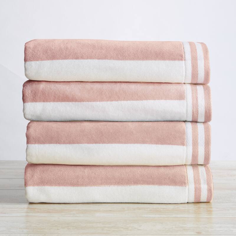 Linery & Co. 100% Cotton Velour Cabana Stripe Beach Towel
