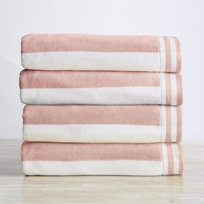 Linery & Co. 100% Cotton Velour Cabana Stripe Oversized Beach Towel.