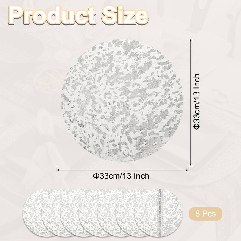 8Pcs Disposable Round Placemats, 13" Metallic Glitters Foil Mesh Mats - Silver Tone