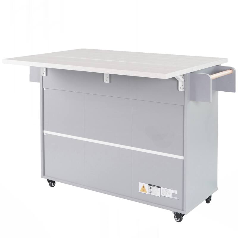 Kitchen Island with Trash Can Storage Cabinet, Kitchen Cart with Drop Leaf, Spice Rack