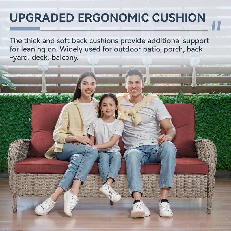 Gymojoy 3-Seat Outdoor Wicker Sofa with Professional Outdoor Cushions