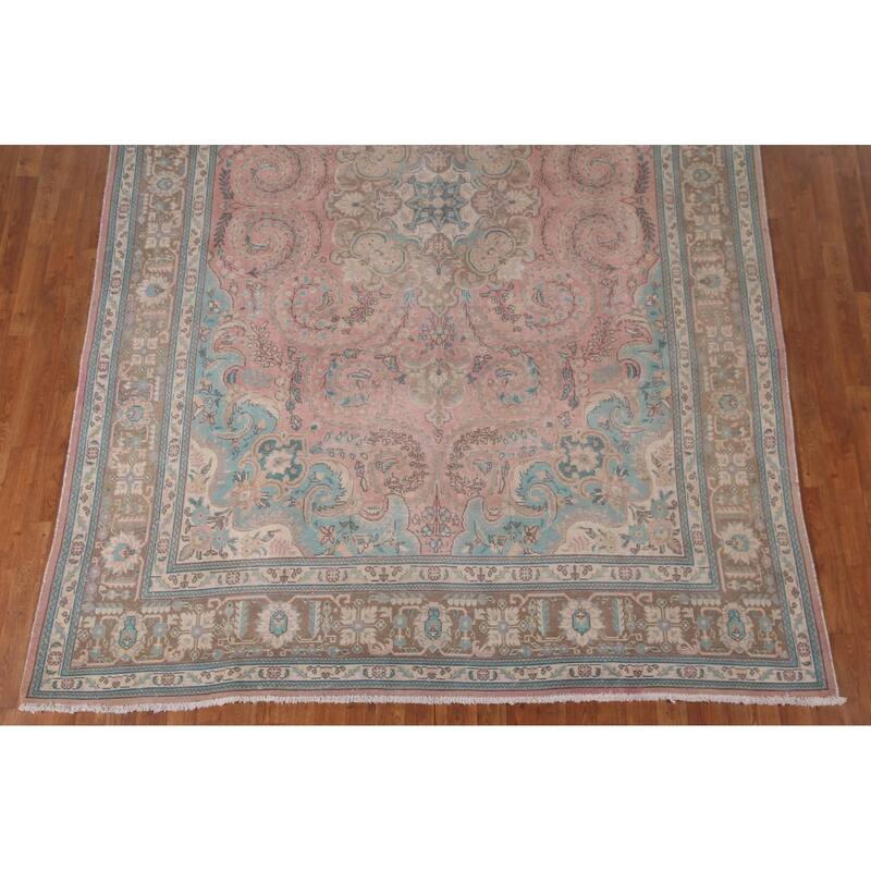 Distressed Tabriz Persian Vintage Area Rug Handmade Wool Carpet - 7'9"x 10'10"