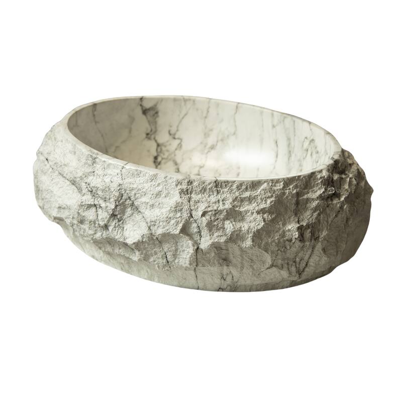 18" Bathroom Sink, Irregular Oval Resin Vessel Basin with Stone Pattern, Artistic Style Sink, NO Faucet