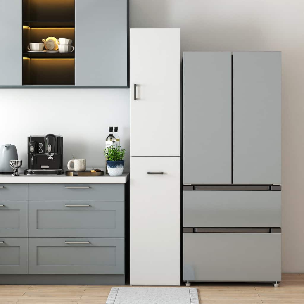 Roomfitters Pantry Cabinet Slim Wooden Kitchen Storage Cupboard Modern Minimalist Tall Bathroom Linen Tower, White