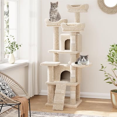 63 Inches Multi-Level Cat Tree Tower with Plush Perches, Scratching Posts - N/A
