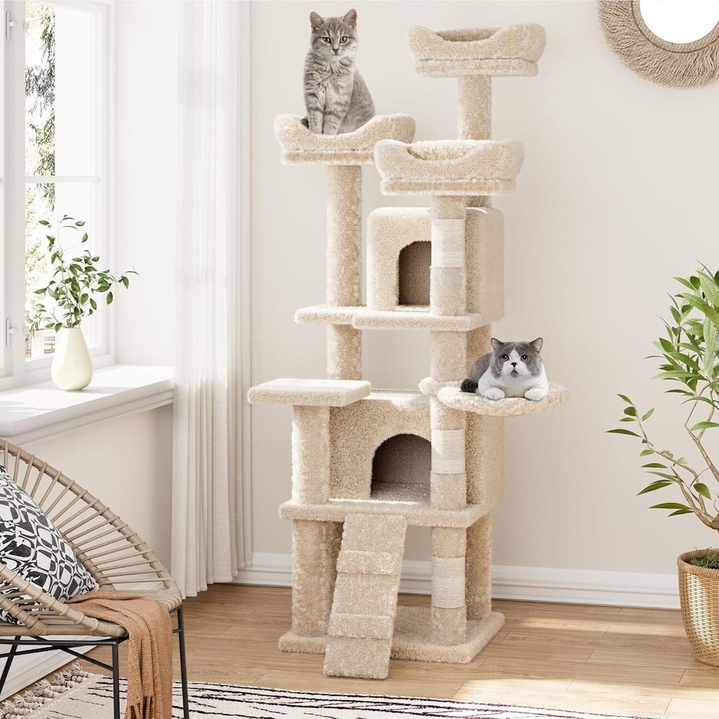 63 Inches Multi-Level Cat Tree Tower with Plush Perches, Scratching Posts - N/A