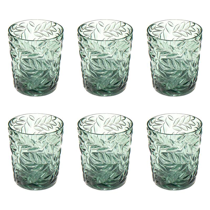 Abode Homewares Embossed Leaf Acrylic Drinking Glass - Sage - Set of 6 - 17 oz