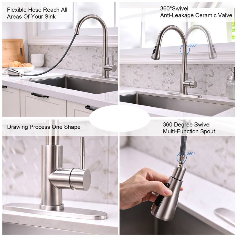 Single-Handle Pull-Down Sprayer Kitchen Faucet with Soap Dispenser