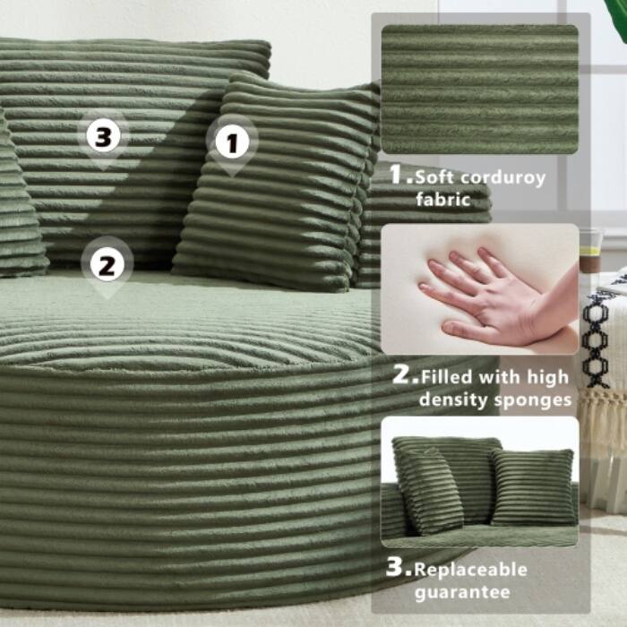 Round Memory Foam Sofa Bed, Cloud Sectional Couch with 3 Pillows for Living Room