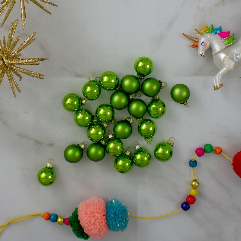 24ct Kiwi Green 2-Finish Glass Ball Christmas Ornaments 1" (25mm)