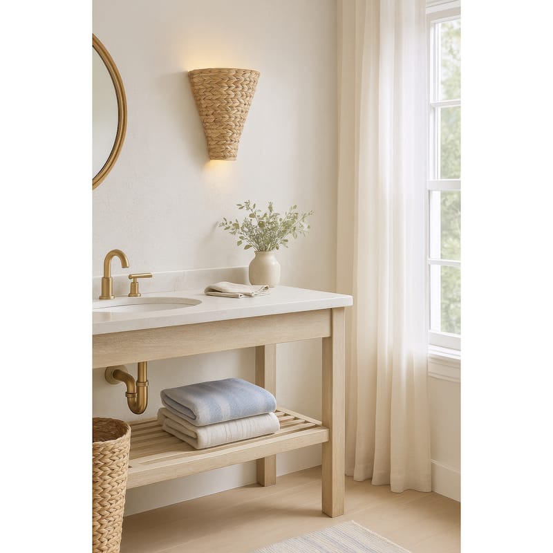 Varaluz Hilton Head 1-Light Wall Sconce - French Gold/Natural Seagrass