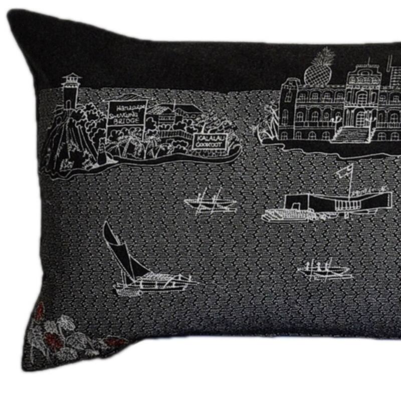 HomeRoots 14" X 45" Dark Gray And White Hawaii Nighttime Skyline Lumbar Decorative Pillow