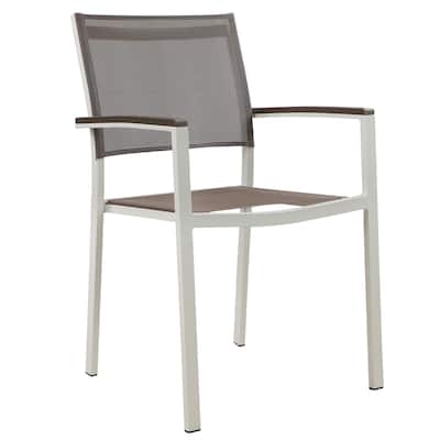Fifi 21 Inch Set of 6 Dining Chairs, Aluminum Frame, Gray Textilene Fabric