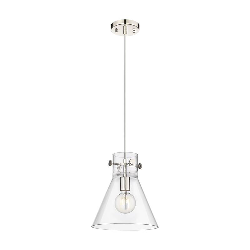 Innovations Lighting Newton Cone - 1 Light 10" Cord Hung Pendant - Clear/Polished Nickel