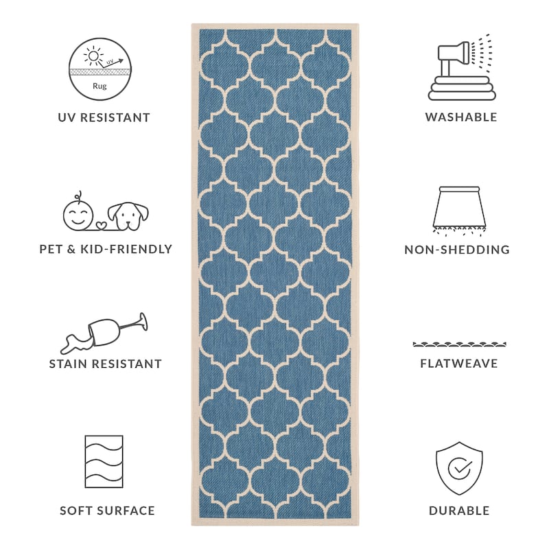 SAFAVIEH Courtyard Sibel Indoor /Outdoor Waterproof Patio Backyard Rug - 2'3" x 6'7" Runner - Blue/Beige