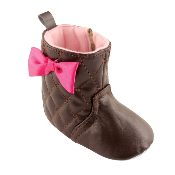 slide 1 of 1, Luvable Friends Baby Girl Crib Shoes, Brown Quilted 0-6 Months - Brown Quilted