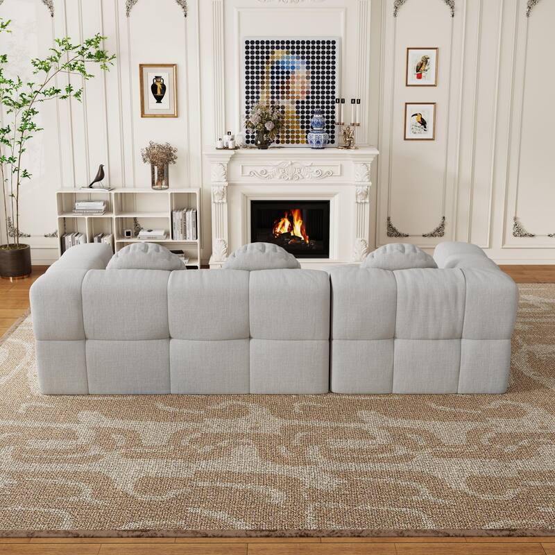 Modern Upholstered Combination Sofa Set,Fully Compressed Modular 103" L-Shaped ,Set With 3 Pillows