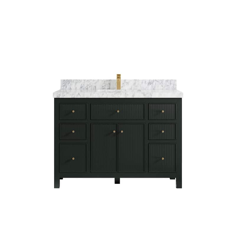 Willow Collections 48 in W x 22 in D Sonoma Free Standing Reeded Single Sink Bathroom Vanity with Countertop - 2" Carrara Marble - Dark Forest Green