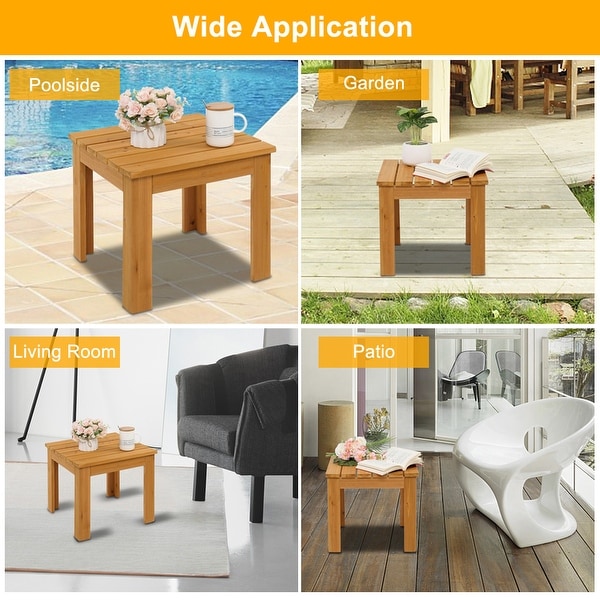 Outdoor Folding Square Coffee/Side Table Acacia Wood Patio Garden Natural/White 