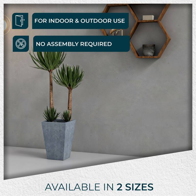 Serene Modern Square Tapered Fiberstone MGO Planter with Drainage Holes, Cover & Weather-Resistant Indoor Outdoor Plant Pot