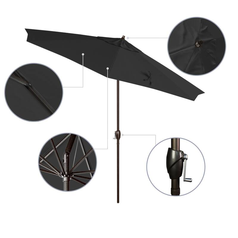 California Umbrella 9' Round Crank Lift Auto Tilt 8 Rib Aluminum Patio Umbrella, Bronze Finish, Pacifica Pacific Blue Fabric