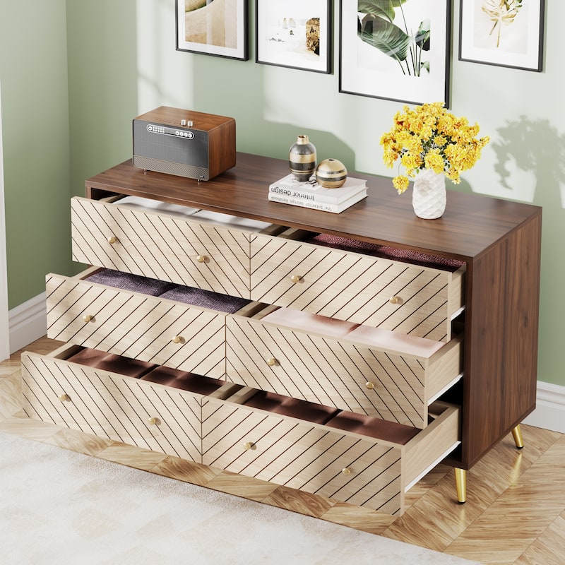 6-Drawer Storage Cabinet Dresser with Metal Legs for Bedroom Living Room Entryway