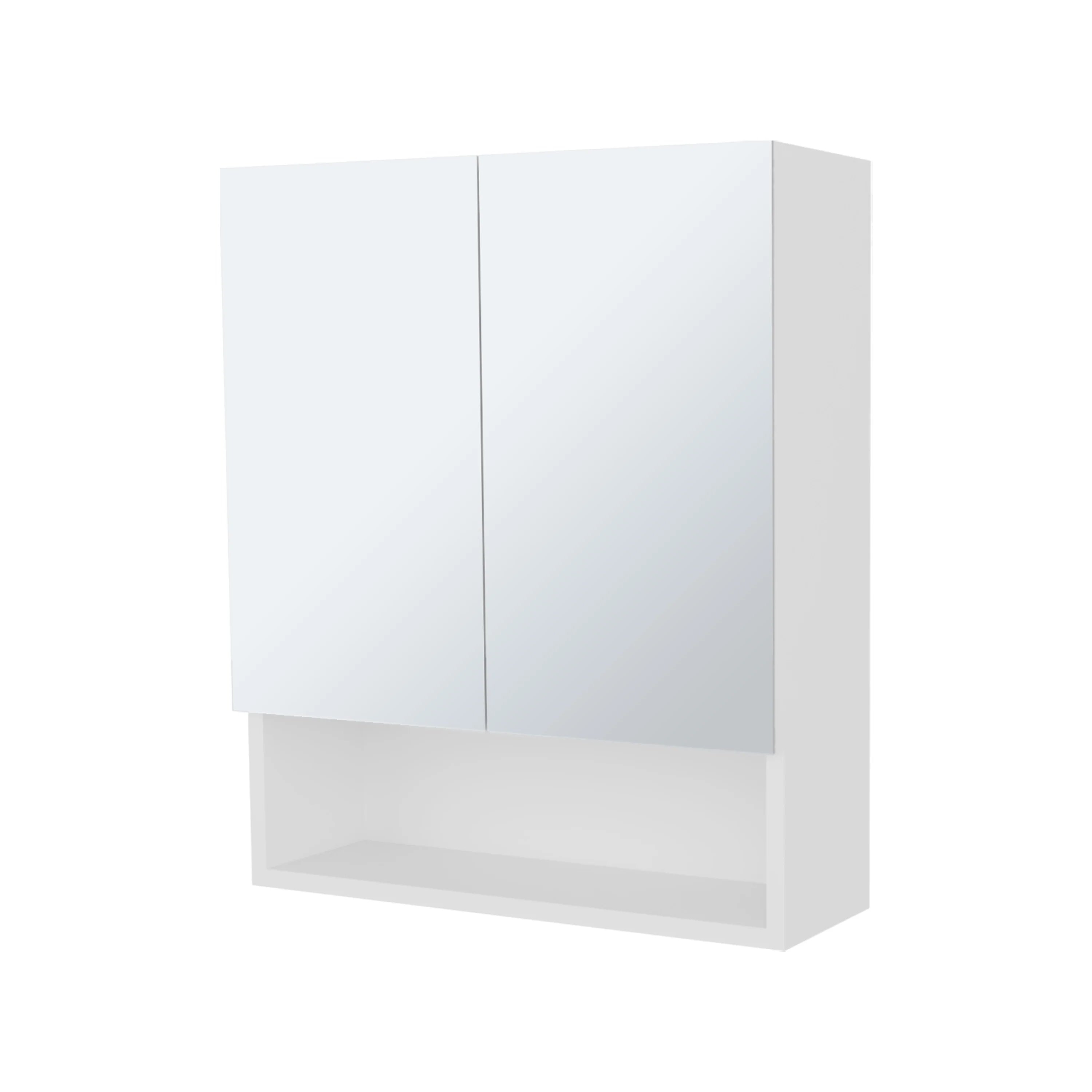 Medicine Cabinet with Mirrored Doors and Open Storage