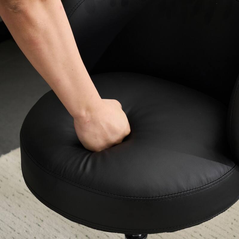 Modern PU Swivel Chair Armless No Wheel Adjustable Height Office Desk Chair With Baskest Support - N/A