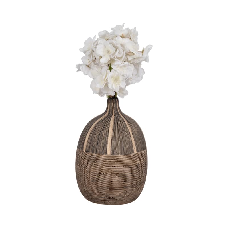 Sagebrook Home Ceramic Tribal Vase Contemporary Rustic Decorative Vase in Brown