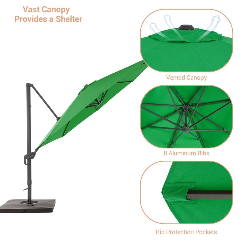LIVOOSUN 11ft Patio Offset Umbrella Cantilever Umbrella with Base