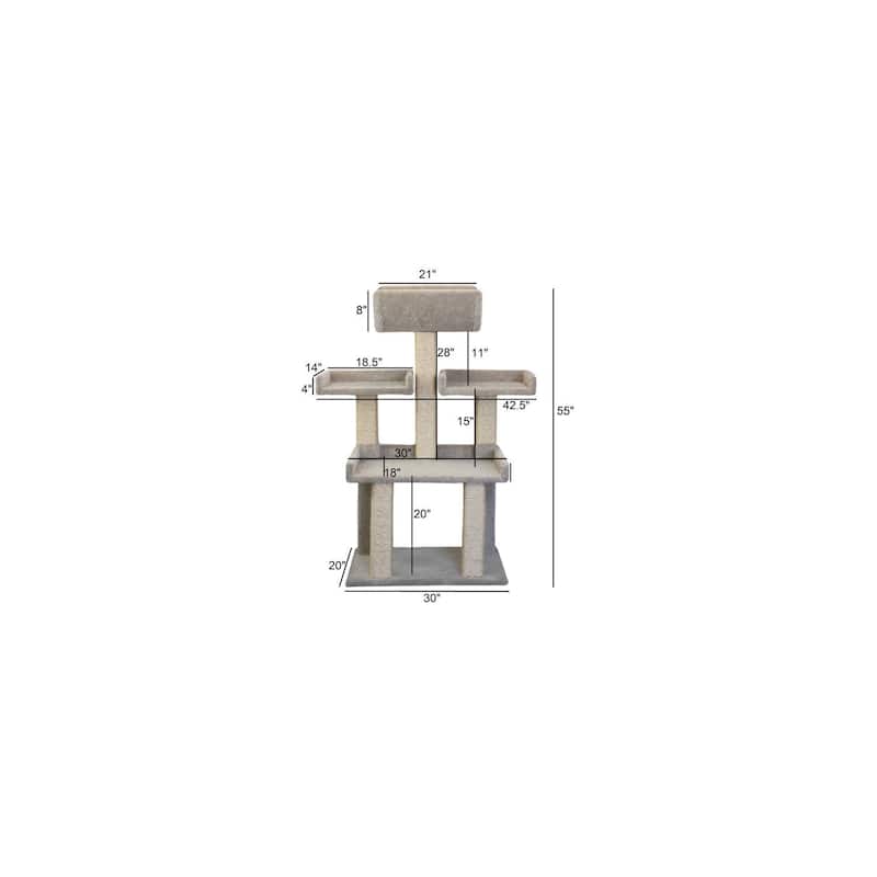 56" Extra Large Cat Tower with Spacious Platforms and Sisal Scratching Posts for Big Cats