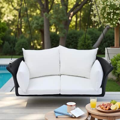 Wicker Hanging Swing Chair for 2 with Includes Cushion and Pillows,Adjustable Ropes-500lb Capacity