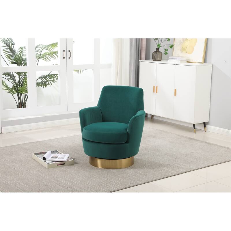Swivel Accent Chairs Armchair for Living Room, Reading Chairs , Round Barrel Chairs with Gold Stainless Steel Base