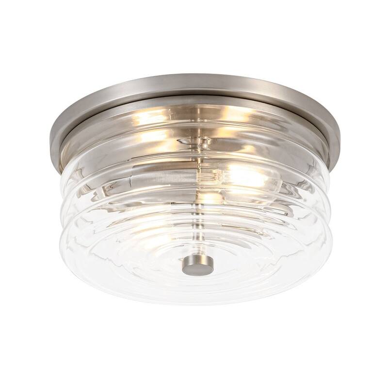 Contemporary 2-Light Round Glass Drum Flush Mount 9.8in